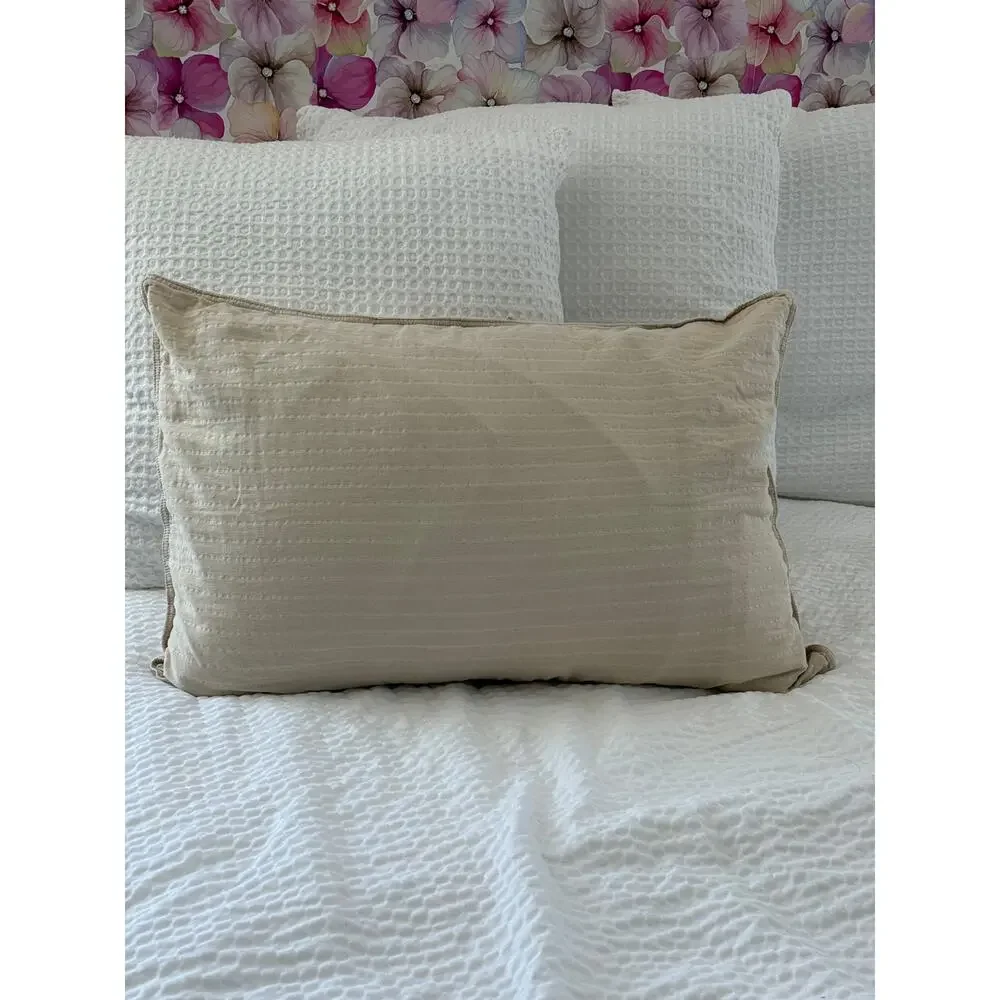 DKNY Pure Standard Queen Pillow Sham Cotton Textured Neutral Tie Back Slub 20x30